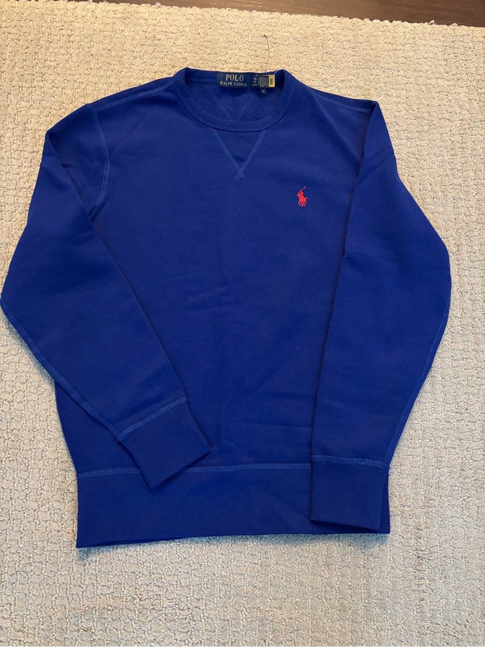Ralph Lauren Men's Royal Blue Crewneck Sweater with Red Pony
